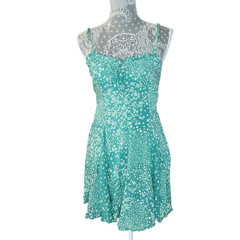 NWT Wild Fable Teal Floral Mini Dress with Tie Front & Adjustable Straps | Small